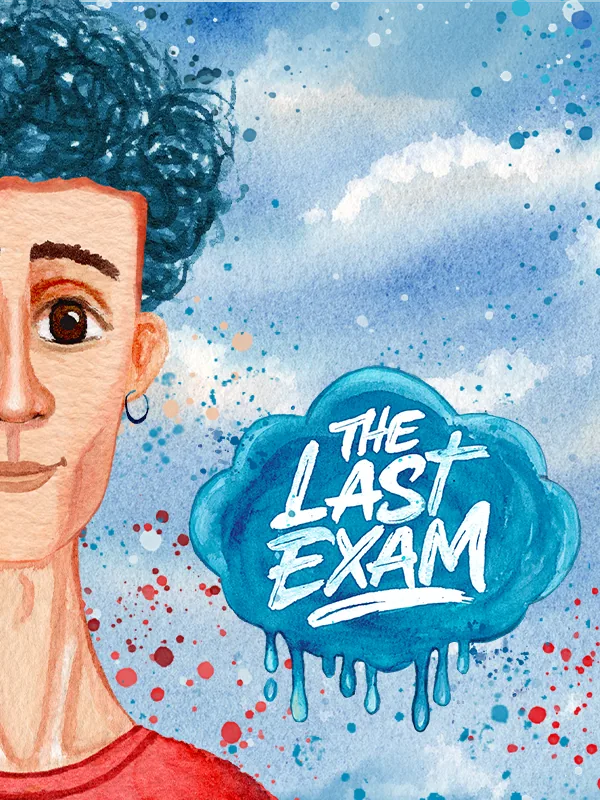 The Last Exam key art: Dylan with the watercolor logo